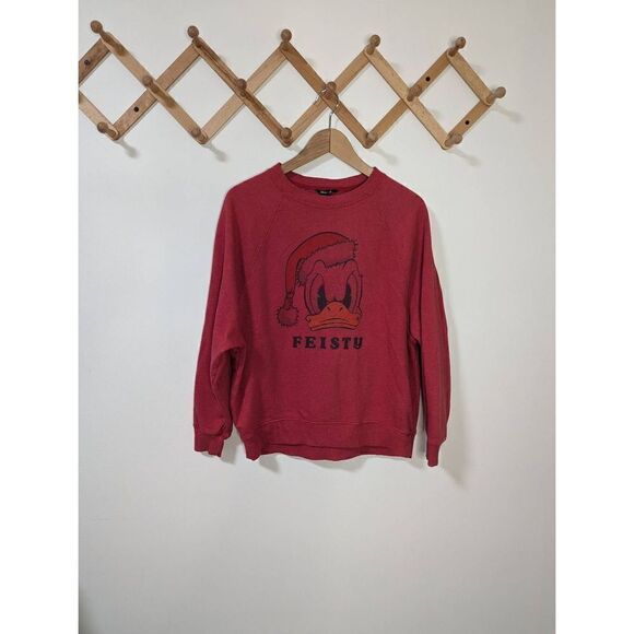 Disney + American Eagle Outfitters Donald Duck Feisty Red Crewneck Sweater Sz S - Picture 1 of 7